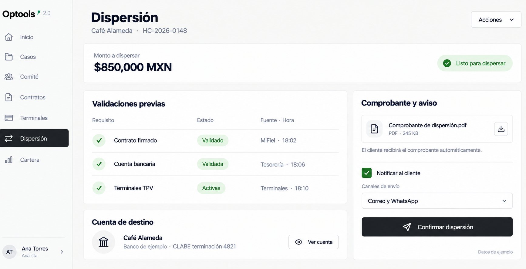 Optools 2.0: validaciones previas y confirmación de dispersión